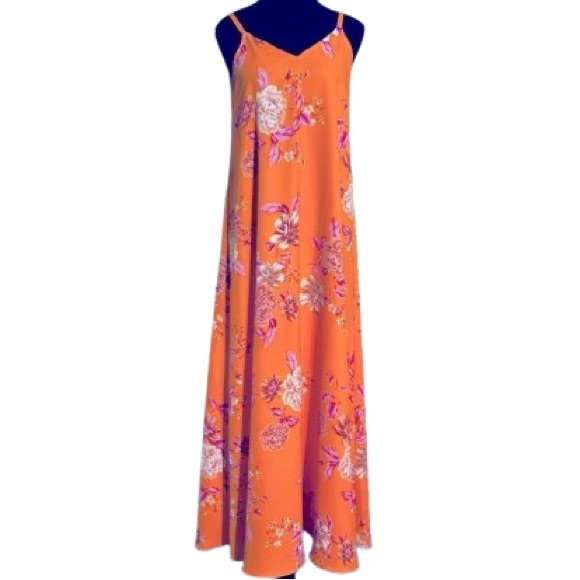 VINCE CAMUTO SLIP MAXI DRESS SMALL SLEEVELESS FLORAL ORANGE PINK LONG STRAPPY - Picture 2 of 11